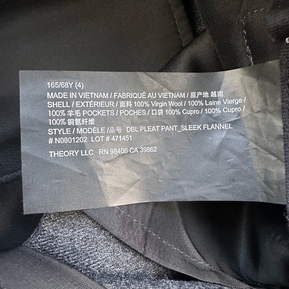 Theory Double Pleat Pant Sleek Virgin Wool Flannel Charcoal Gray Size 4 Wide Leg - Picture 6 of 11